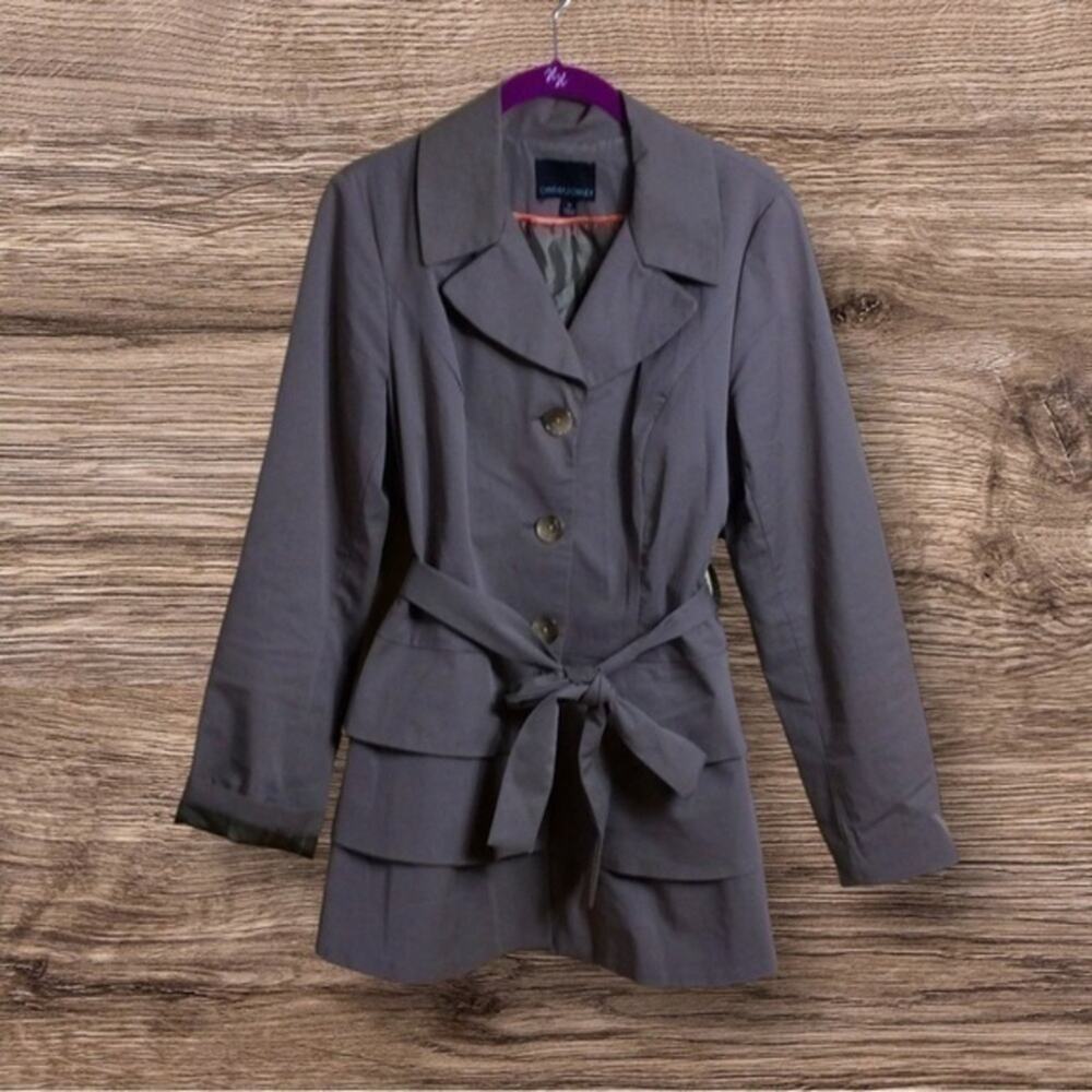 Cynthia Rowley brown short, peplum trenchcoat. Medium